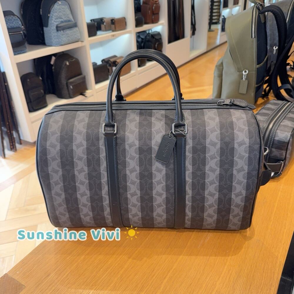 NWT Coach Venturer Bag Signature Canvas With Stripes Gunmetal/Black/Grey CDX94